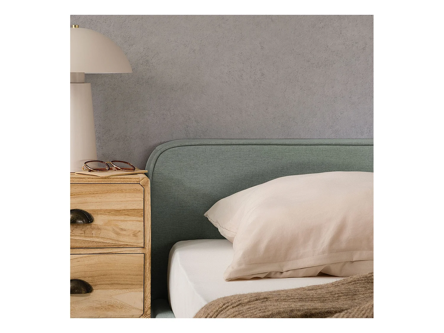 Lit double BELARTI 140x190 cm, Revêtement en Tissu Vert, Lit style moderne pour 2 personnes, Cadre de lit avec sommier inclus