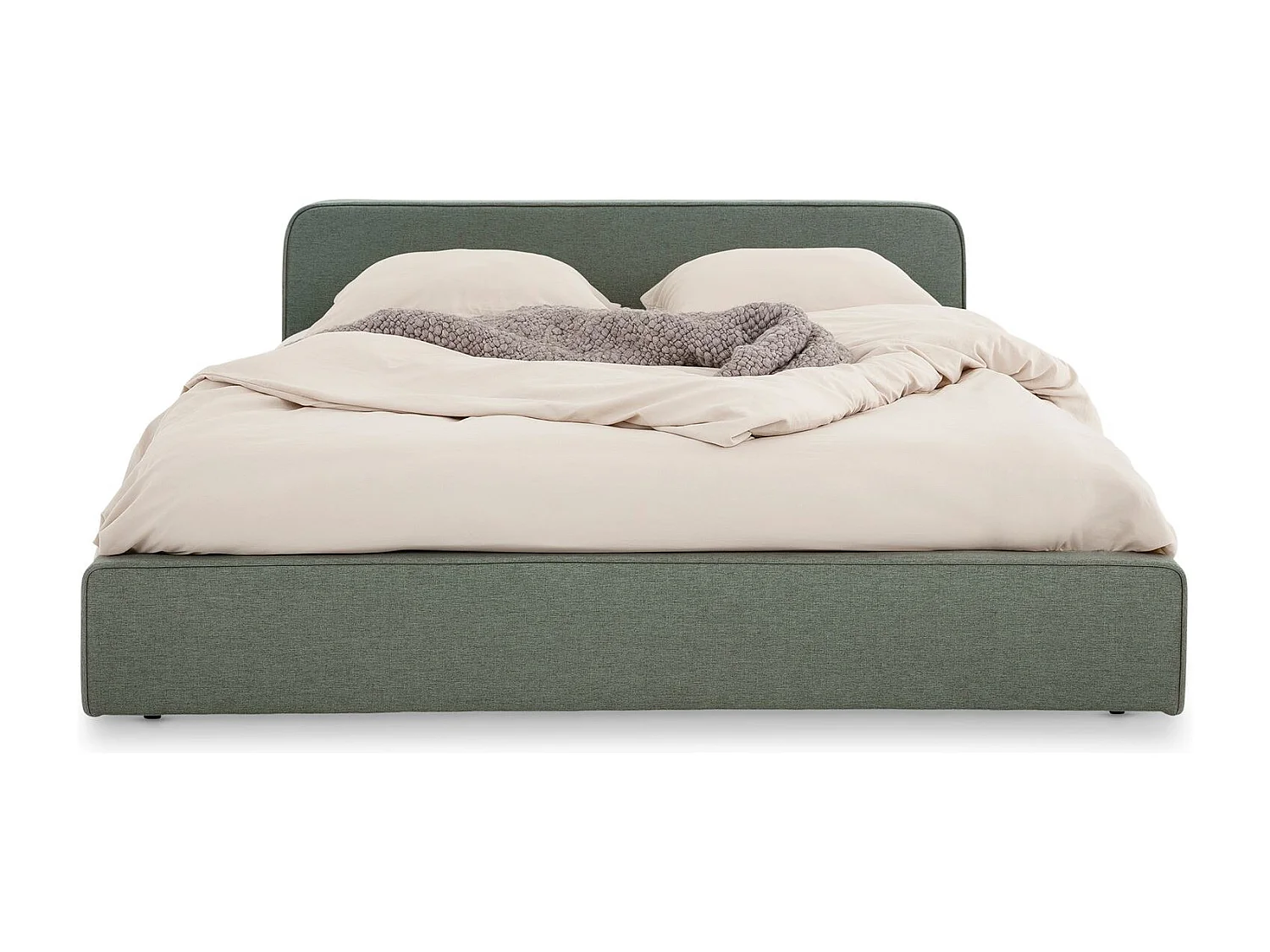 Lit double BELARTI 140x190 cm rembourré, Revêtement en Tissu Vert, Lit style moderne pour 2 personnes, sommier inclus