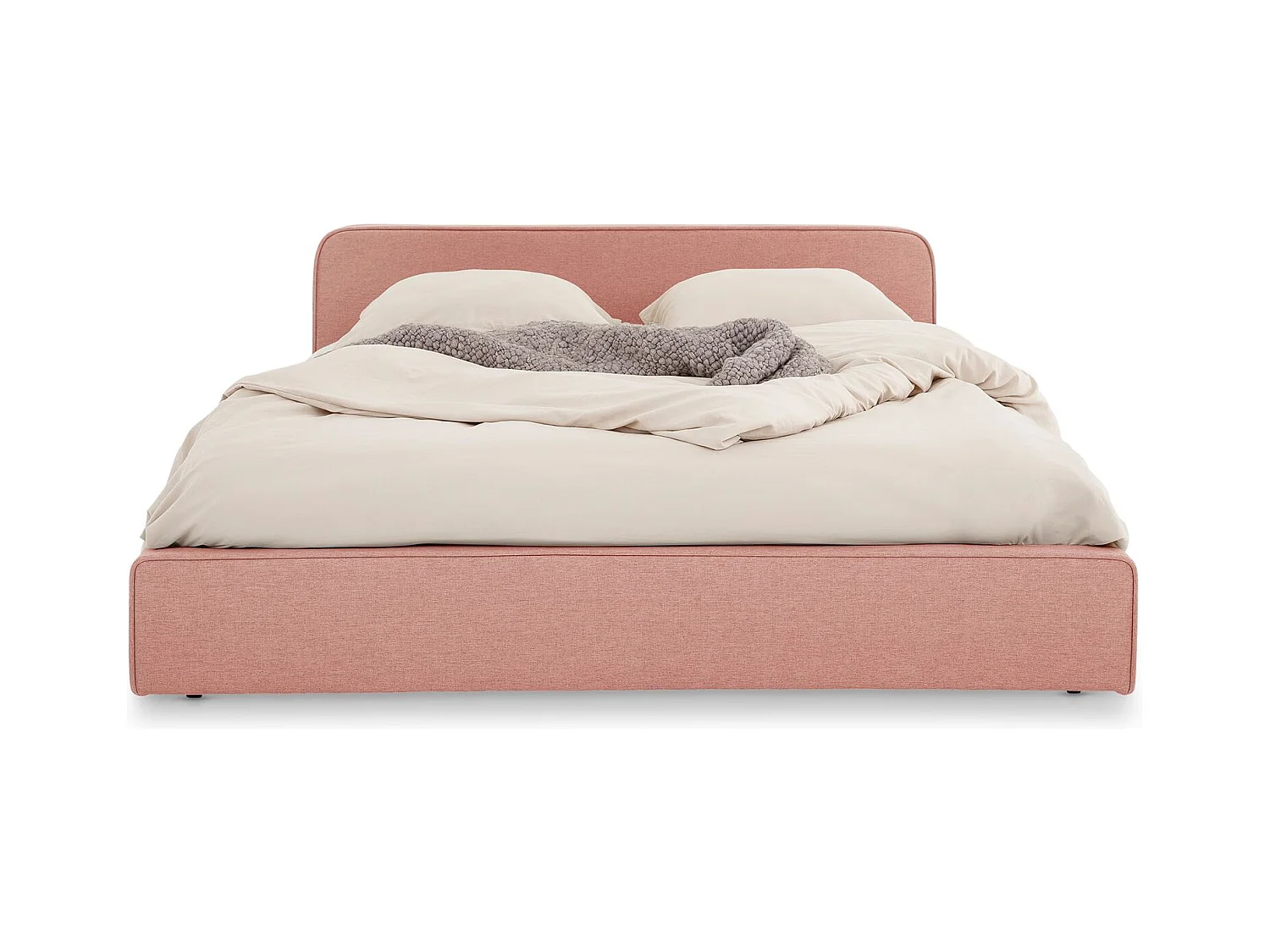 Lit double BELARTI 140x190 cm, Revêtement en tissu Rose, Lit style moderne pour 2 personnes, Cadre avec sommier inclus