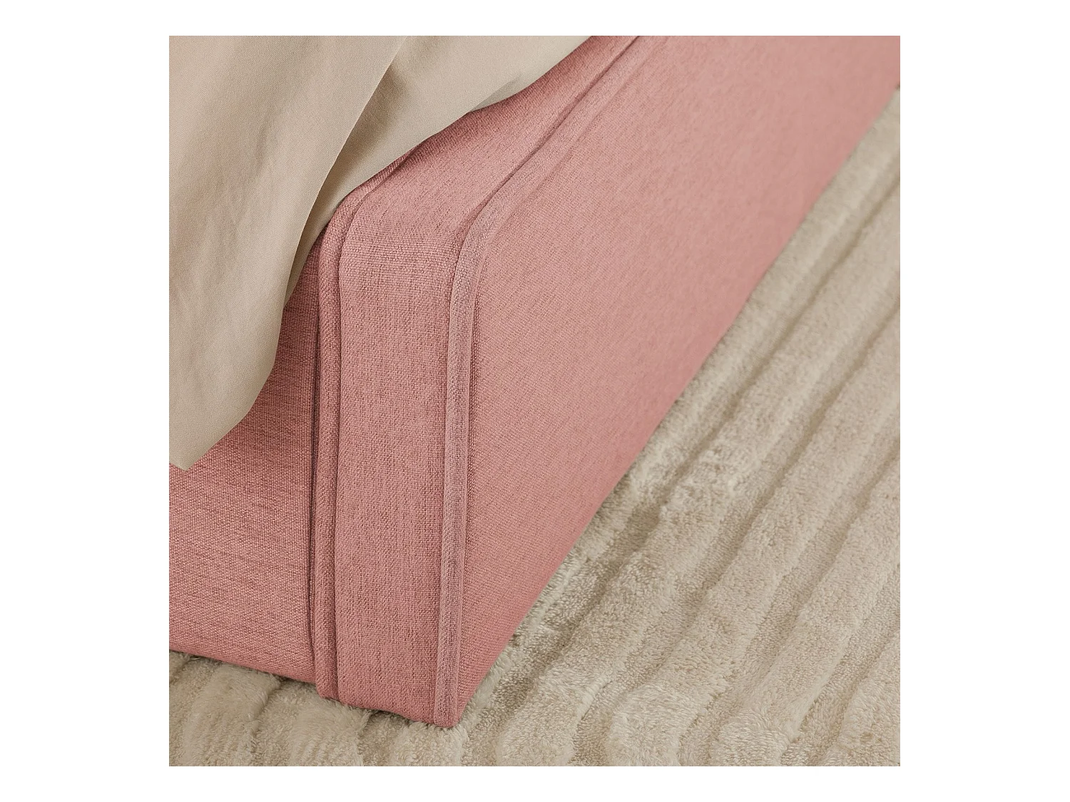 Lit double BELARTI 140x190 cm, Revêtement en tissu Rose, Lit style moderne pour 2 personnes, Cadre avec sommier inclus