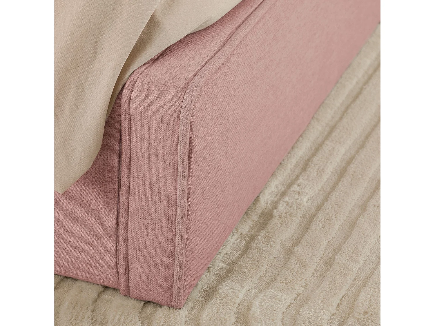 Lit double BELARTI 140x190 cm, Revêtement en tissu Rose, Lit style moderne pour 2 personnes, Cadre avec sommier inclus