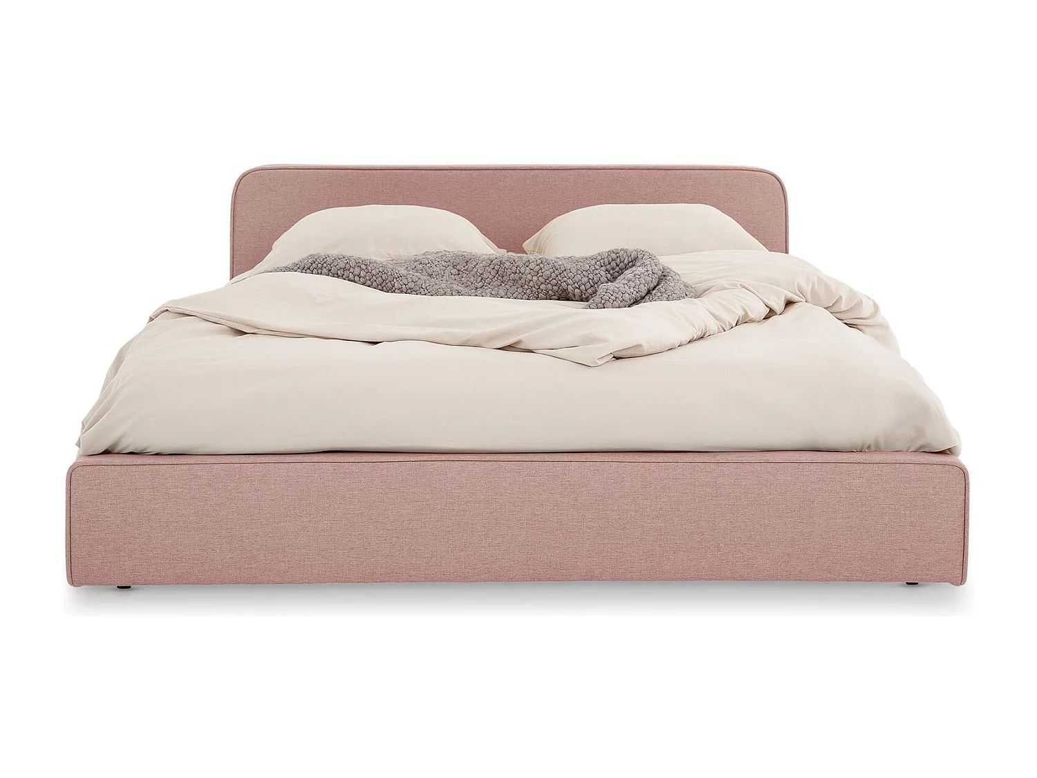 Lit double BELARTI 140x190 cm rembourré, Revêtement en tissu Rose, Lit style moderne pour 2 personnes, Cadre avec sommier inclus