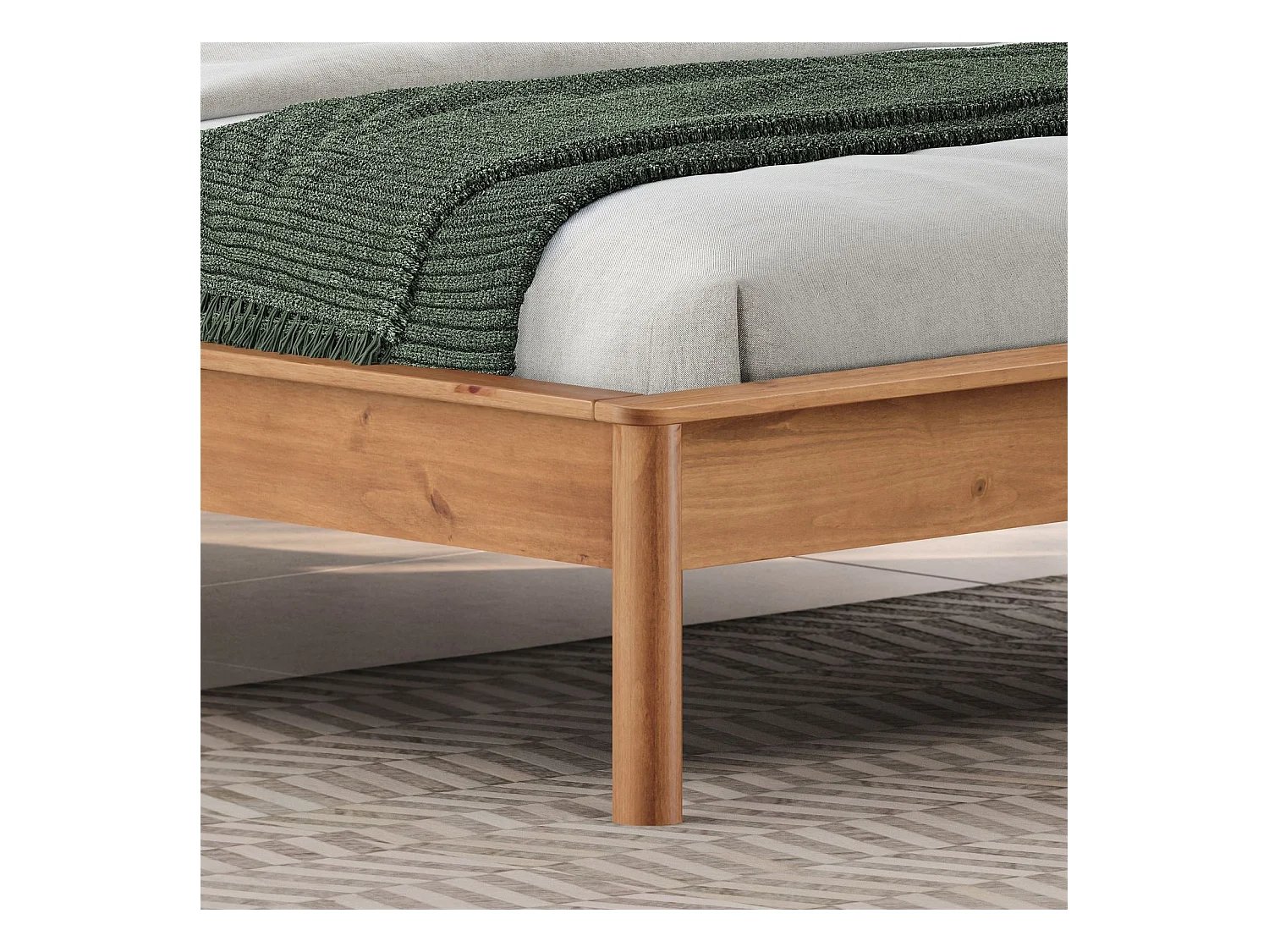 Lit 140 x 190 avec sommier APOANA en bois massif coloris chêne, cadre robuste avec tête de lit à barreaux