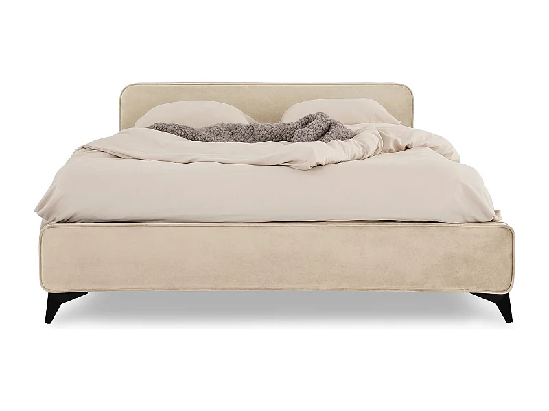 Lit double RAVELLO 140x190 cm, Revêtement en tissu, Lit style moderne pour 2 personnes, Cadre de lit avec sommier inclus, Beige