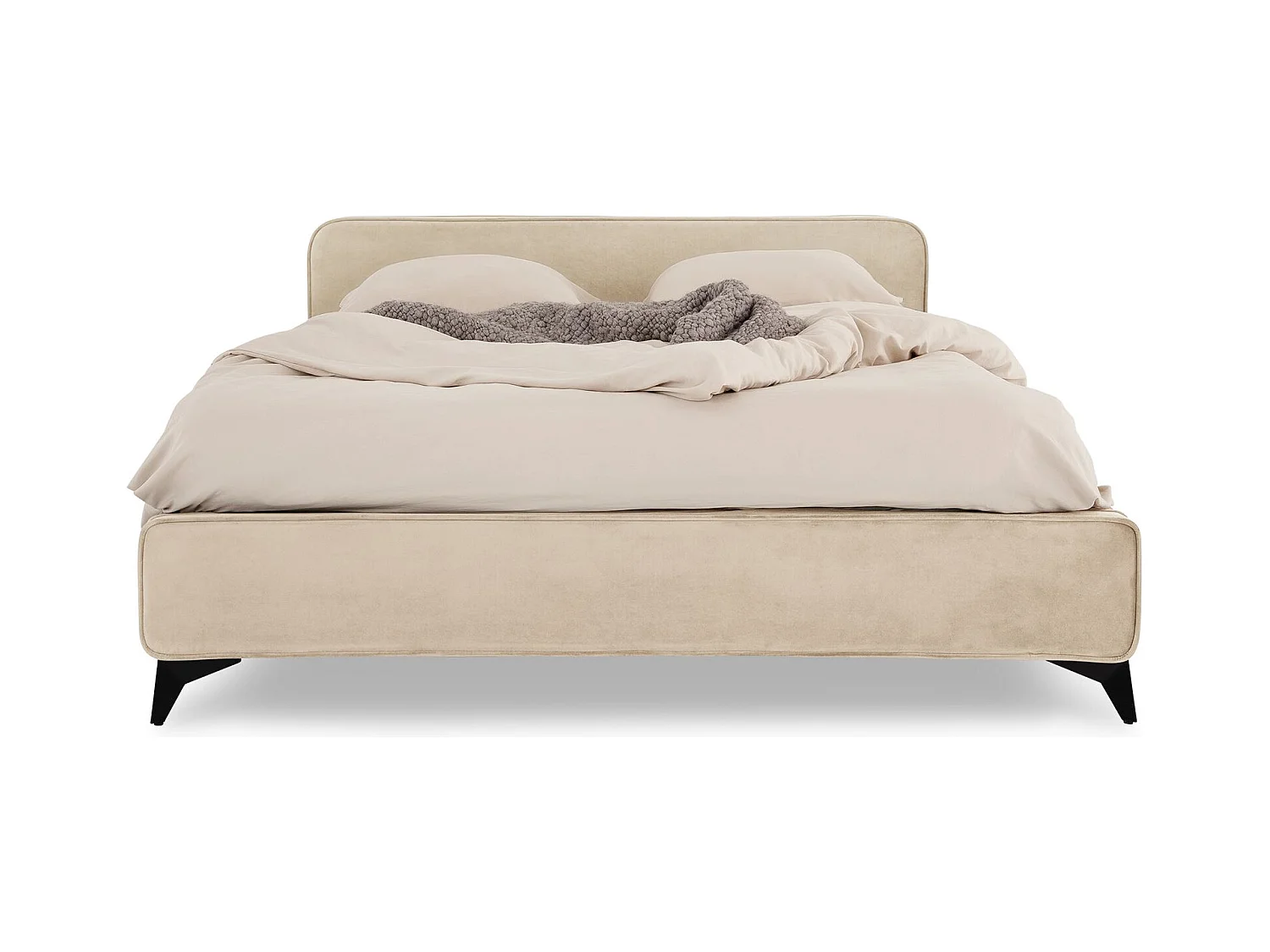 Lit double RAVELLO 140x190 cm, Revêtement en tissu, Lit style moderne pour 2 personnes, Cadre de lit avec sommier inclus, Beige