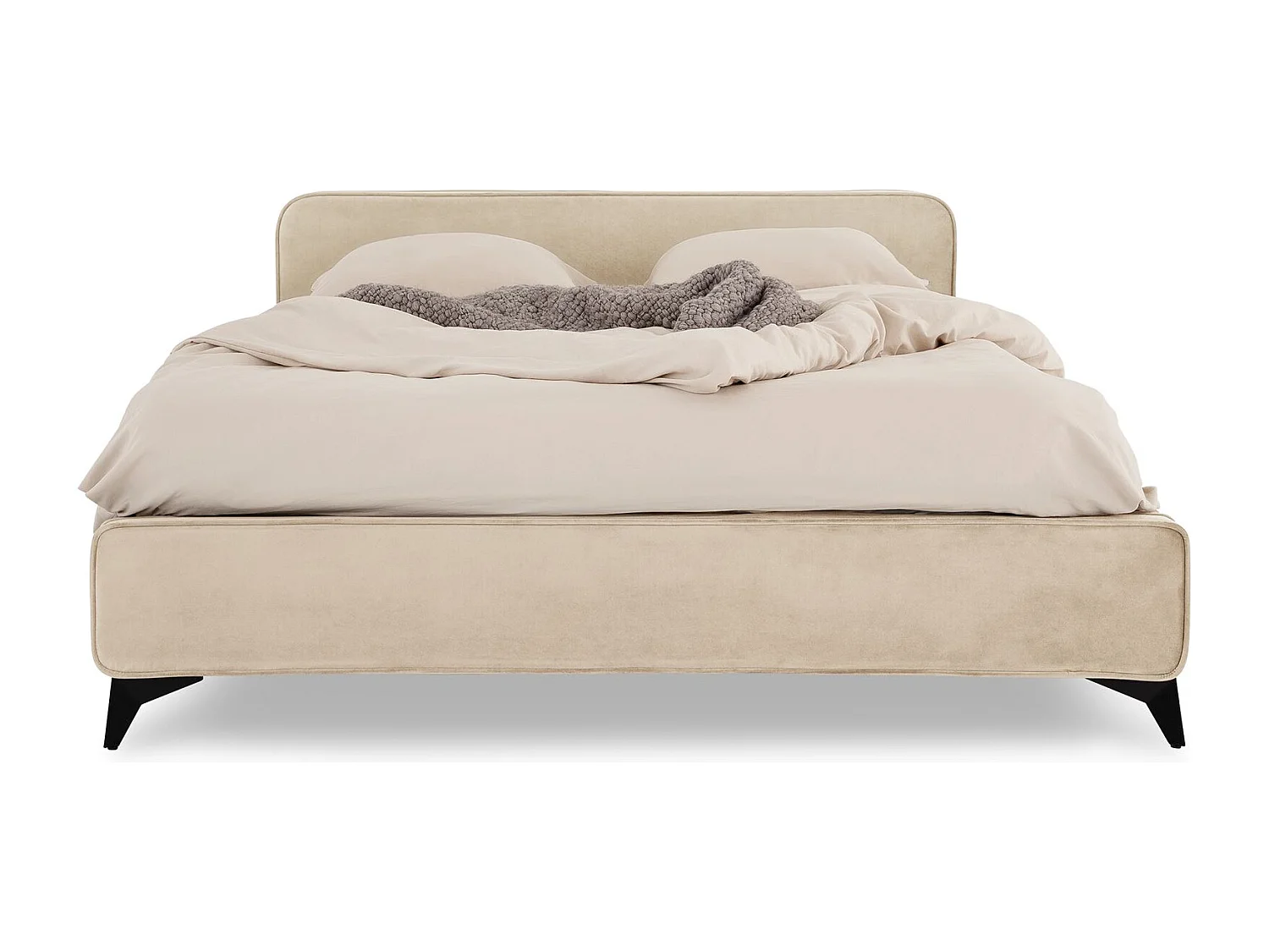 Lit double RAVELLO 140x190 cm, Revêtement en tissu, Lit style moderne pour 2 personnes, Cadre de lit avec sommier inclus, Beige