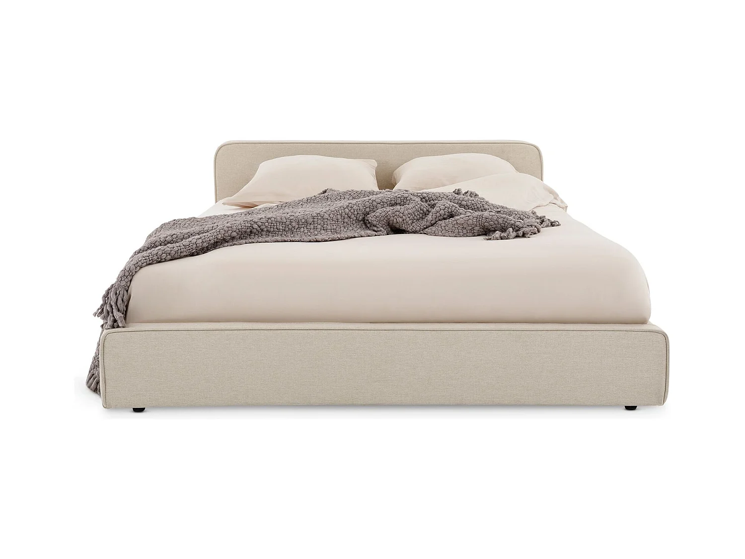 Lit double BELARTI 140x190 cm, Revêtement en tissu Beige, Lit style moderne pour 2 personnes, Cadre avec sommier inclus