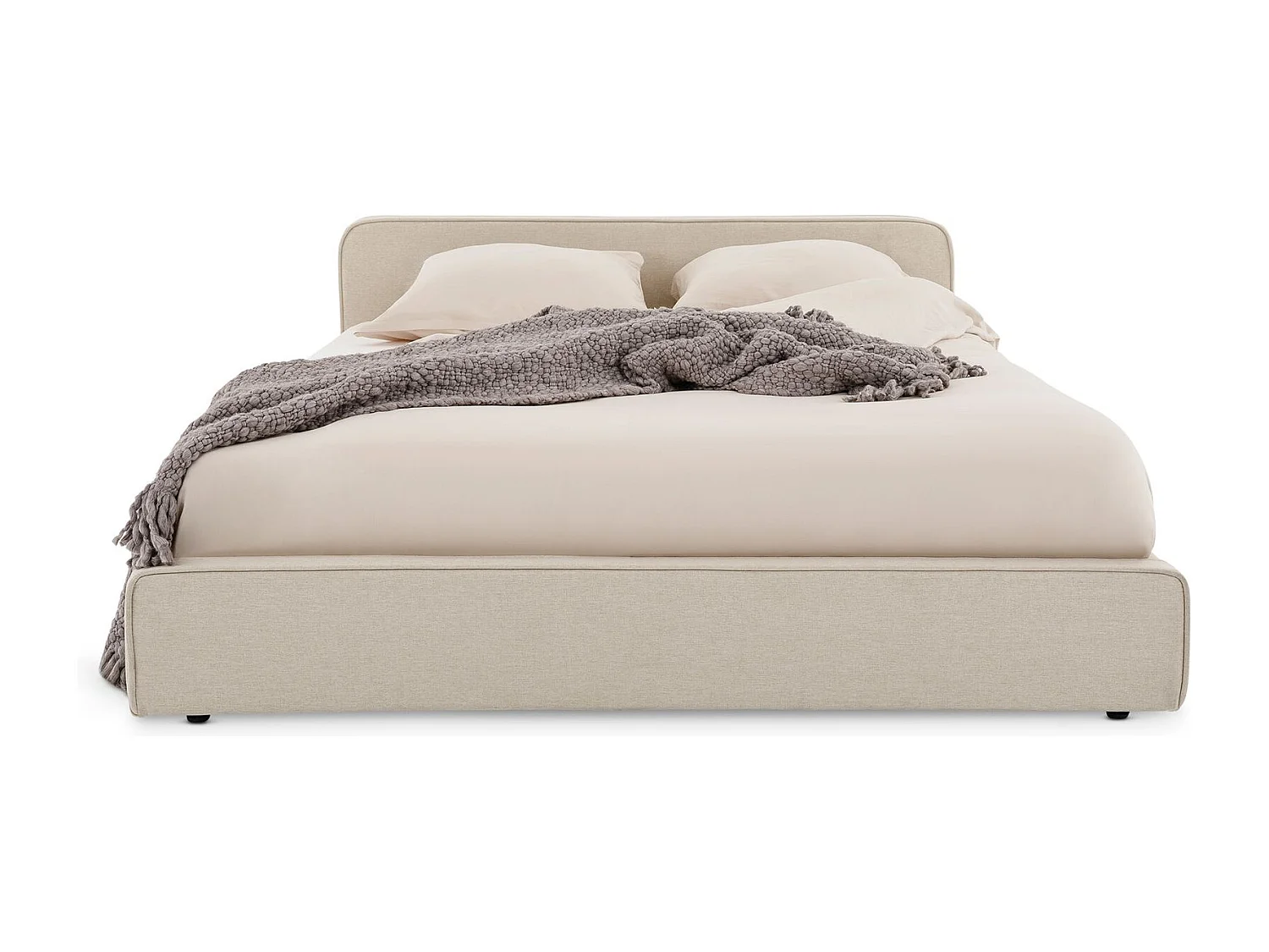 Lit double BELARTI 140x190 cm, Revêtement en tissu Beige, Lit style moderne pour 2 personnes, Cadre avec sommier inclus