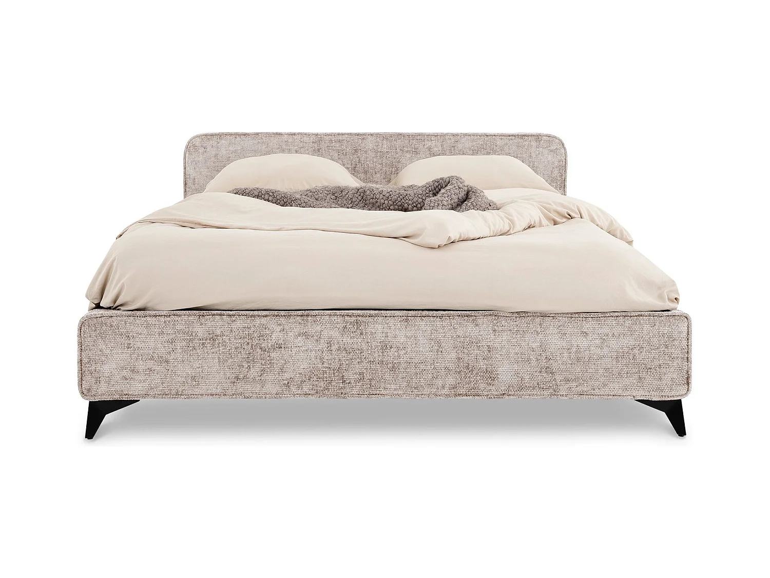 Lit double LEVERDA 140x190 cm, Revêtement en tissu, Lit style moderne pour 2 personnes, Cadre de lit avec sommier inclus, Beige