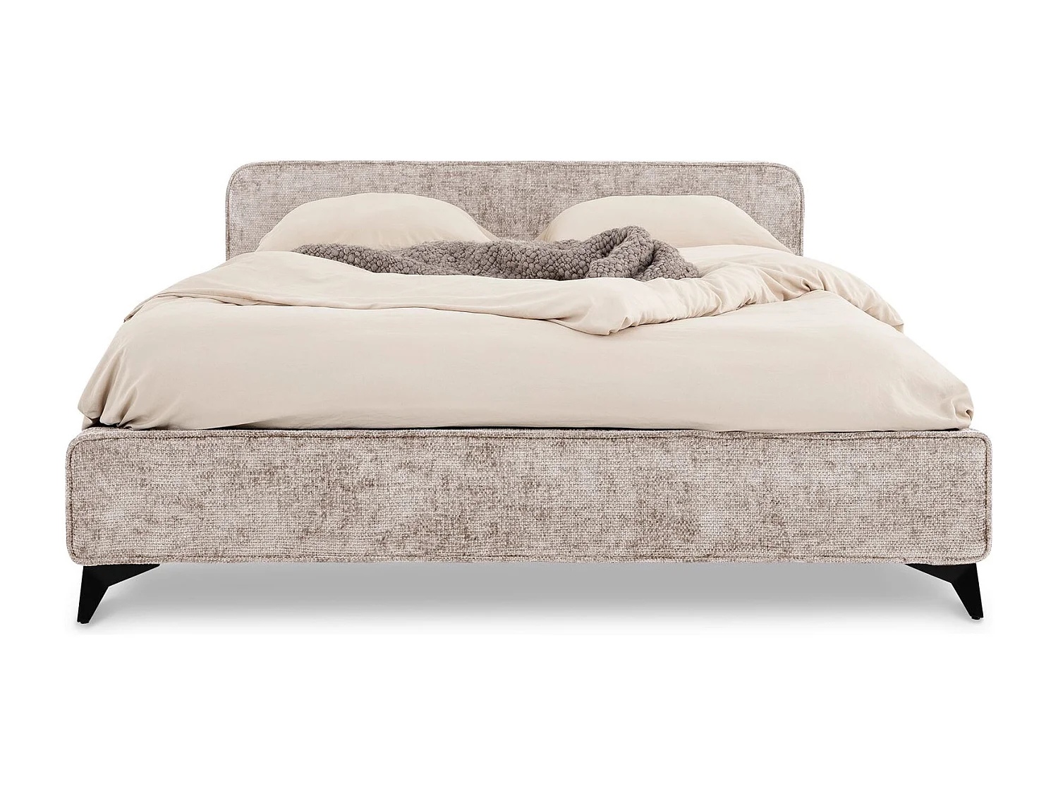 Lit double LEVERDA 140x190 cm, Revêtement en tissu, Lit style moderne pour 2 personnes, Cadre de lit avec sommier inclus, Beige