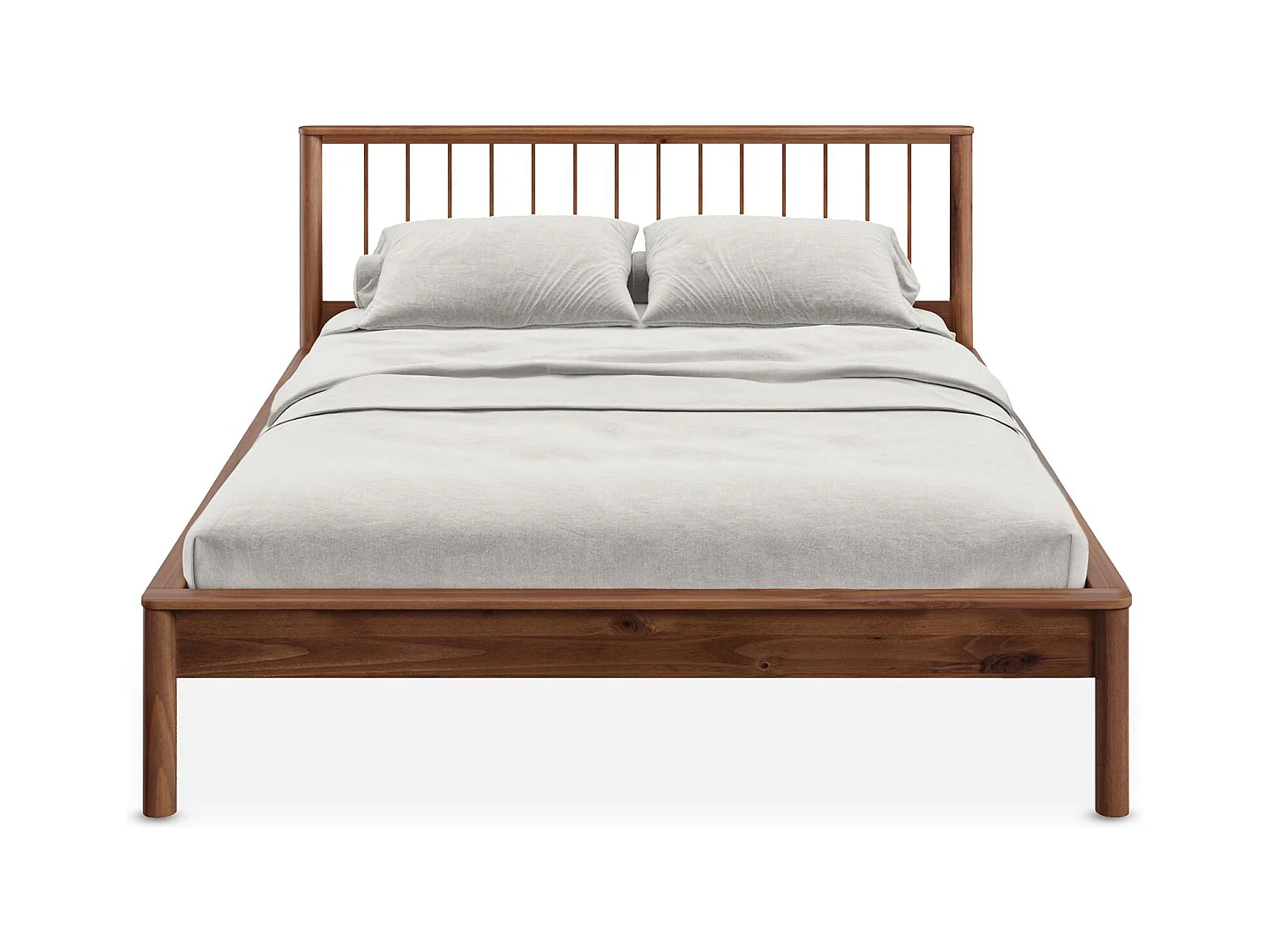 Lit 140 x 190 avec sommier APOANA en bois massif coloris châtaignier, cadre robuste avec tête de lit à barreaux