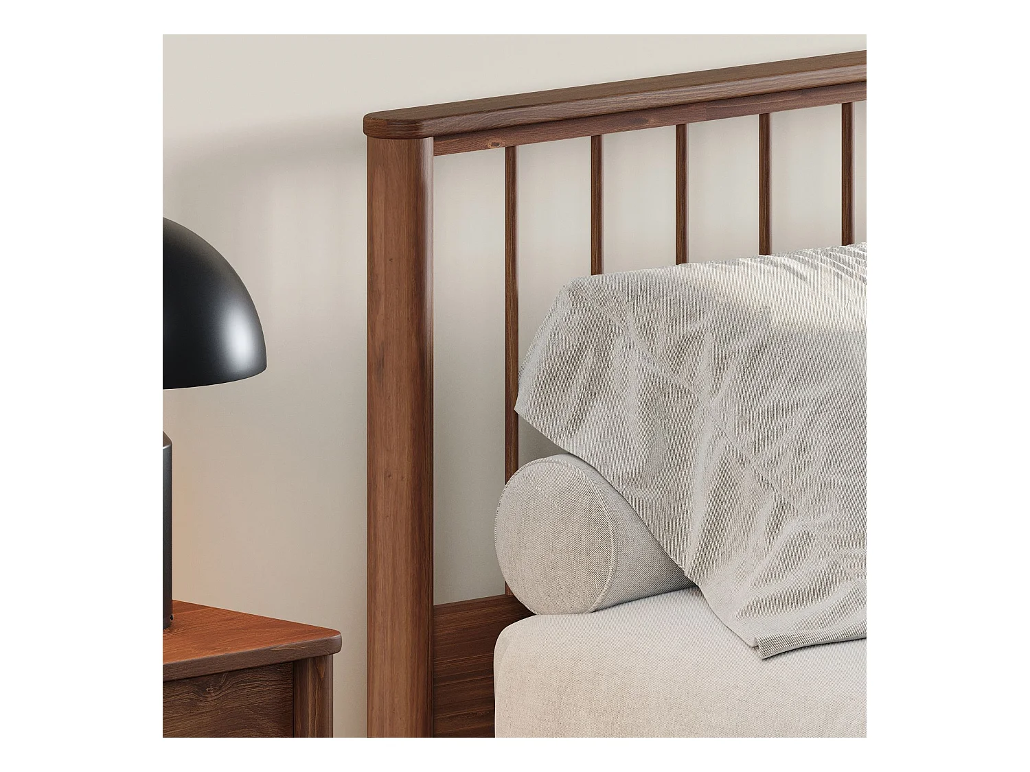 Lit 140 x 190 avec sommier APOANA en bois massif coloris châtaignier, cadre robuste avec tête de lit à barreaux