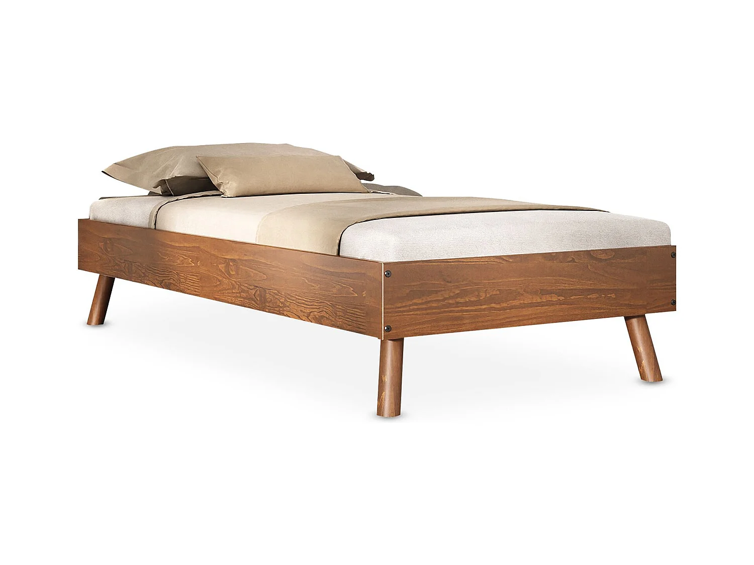 Lit futon KARRI simple, 90 x 200 cm, 1 place, en bois massif coloris châtaignier, robuste idéal pour futon ou matelas