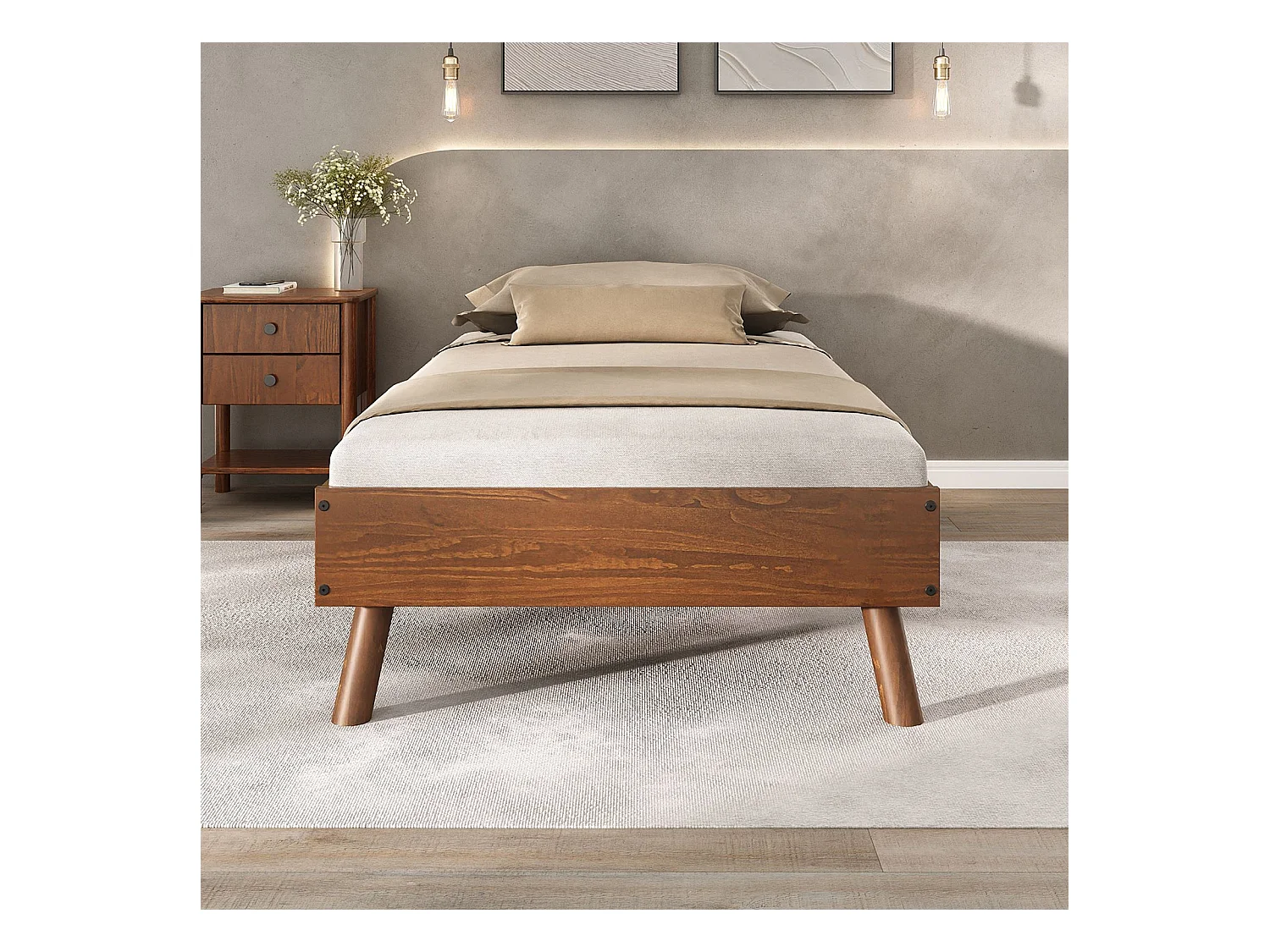 Lit futon KARRI simple, 90 x 200 cm, 1 place, en bois massif coloris châtaignier, robuste idéal pour futon ou matelas