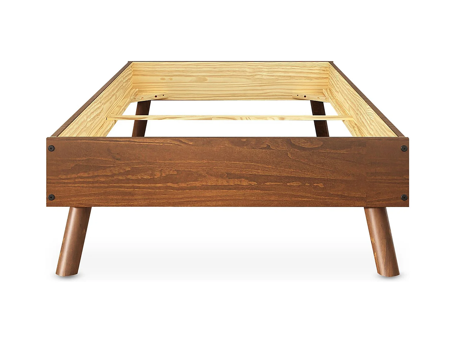 Lit futon KARRI simple, 90 x 200 cm, 1 place, en bois massif coloris châtaignier, robuste idéal pour futon ou matelas