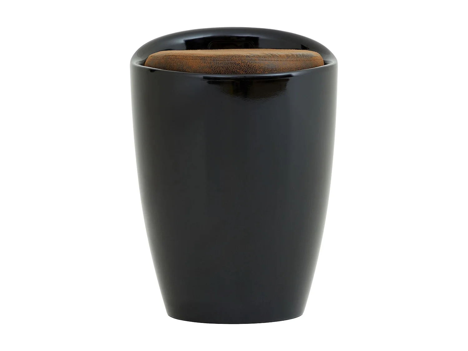 Tabouret DANIEL pouf rond avec rangement et assise rembourrée, structure en plastique noir et revêtement en tissu brun vintage