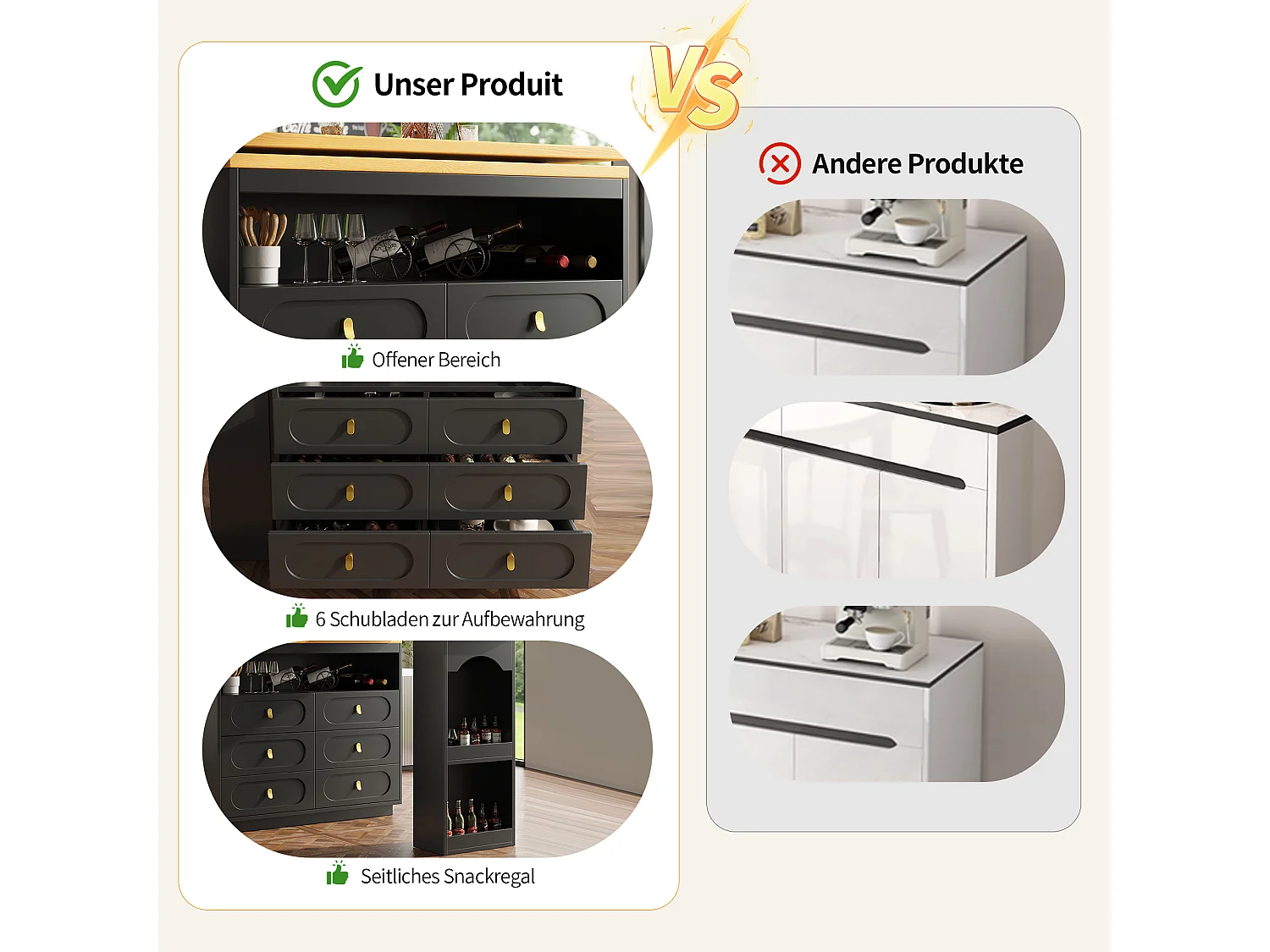 Rozkładana szafka barowa z możliwością obrotu o 360° - regulowana długość - z 6 szufladami - MDF - czarna