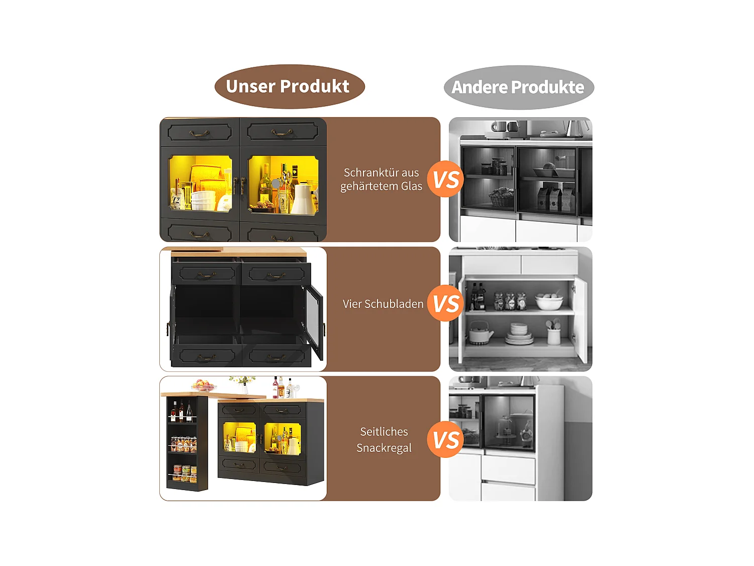 Meuble de bar extensible - 135/203 x 39 x 92.8 cm - table rotative avec Leds + 4 tiroirs - MDF - noir