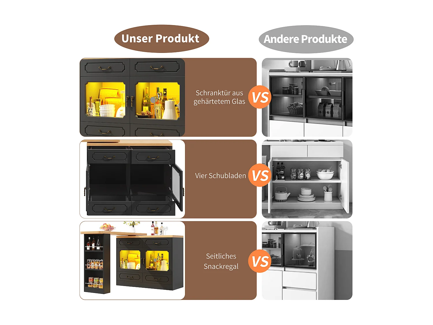 Rozkładana szafka barowa - 135/203 x 39 x 92,8 cm - obrotowy stół z diodami LED + 4 szuflady - MDF - czarny