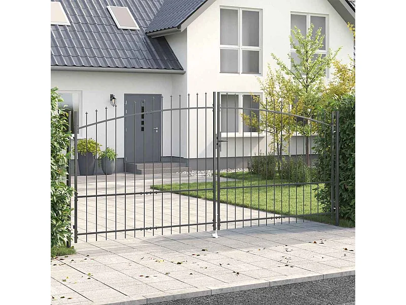 Porte de Jardin avec verrouillage Gris 175 x 400 cm Acier