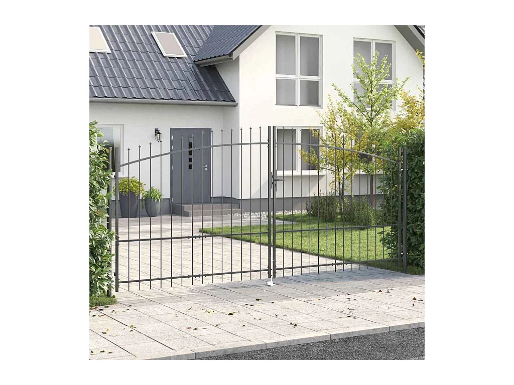 Porte de Jardin avec verrouillage Gris 175 x 400 cm Acier