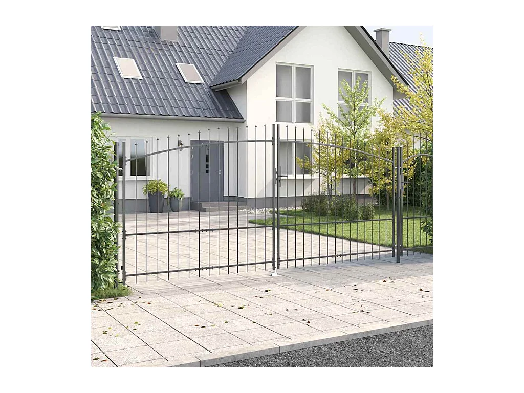 Porte de Jardin avec verrouillage Gris 175 x 400 cm Acier