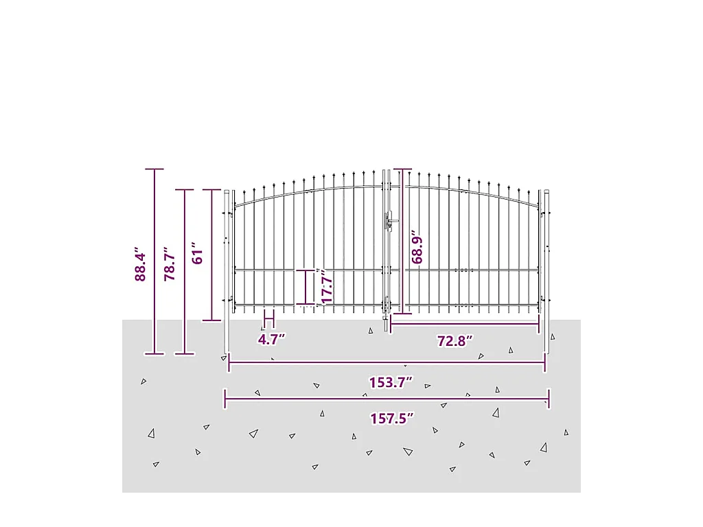 Porte de Jardin avec verrouillage Gris 175 x 400 cm Acier