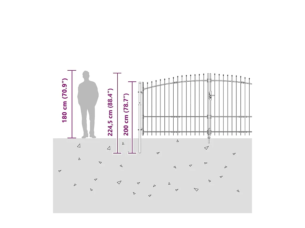 Porte de Jardin avec verrouillage Gris 175 x 400 cm Acier