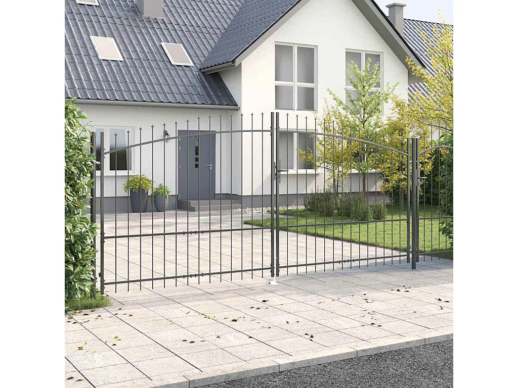 Tuinpoort met slot grijs 175 x 400 cm staal