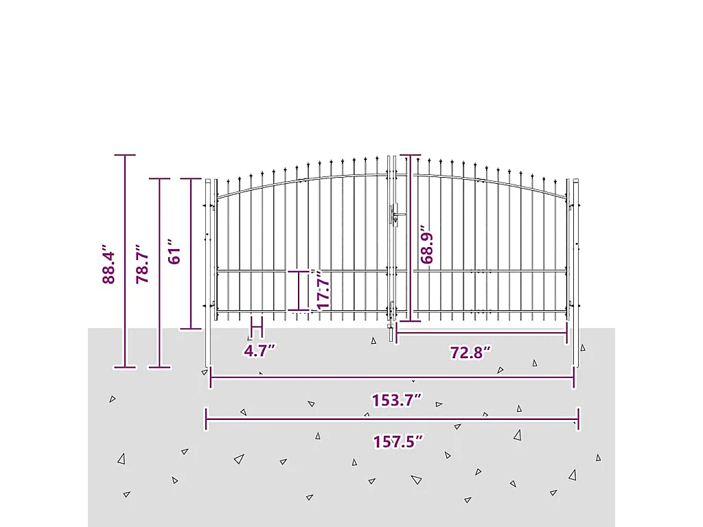 Tuinpoort met slot grijs 175 x 400 cm staal