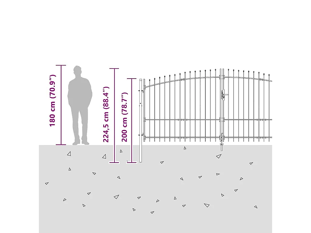 Tuinpoort met slot grijs 175 x 400 cm staal