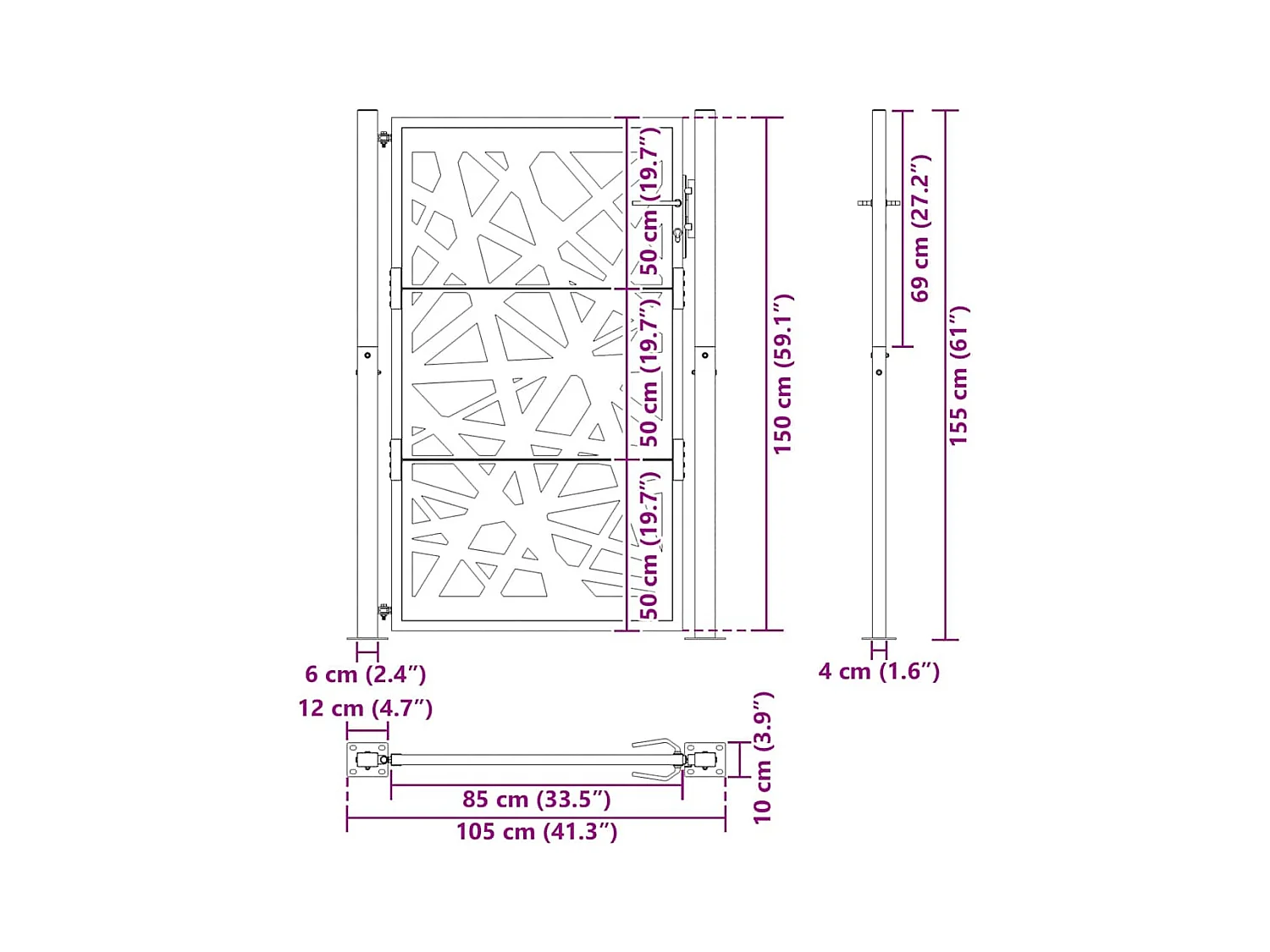 Puerta de jardín negra 105x155 cm acero diseño ligero
