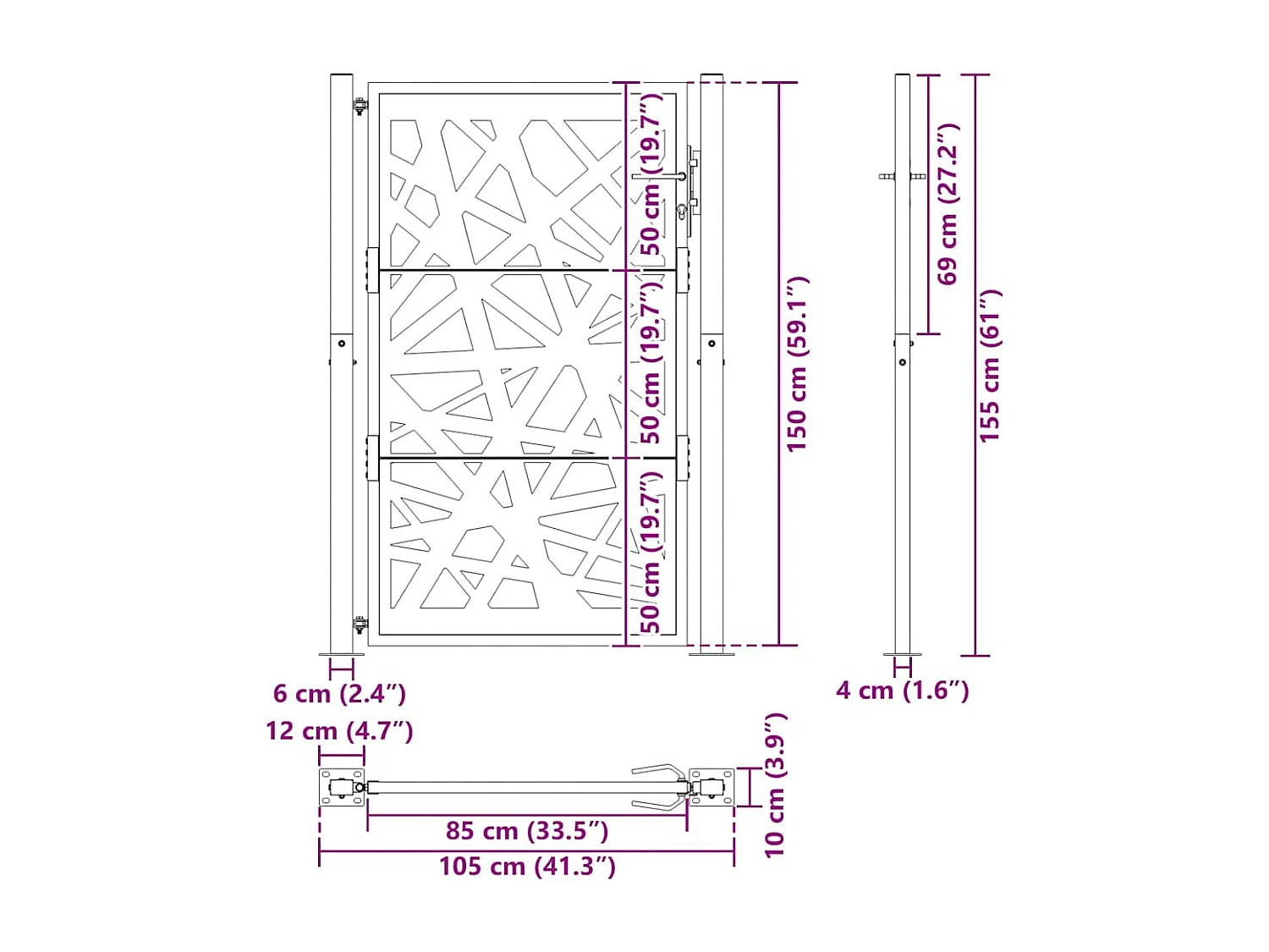Puerta de jardín negra 105x155 cm acero diseño ligero