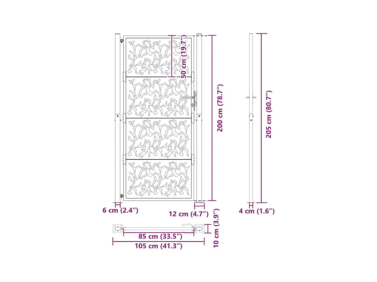 Puerta de jardín negra 105x205 cm diseño de hoja de acero