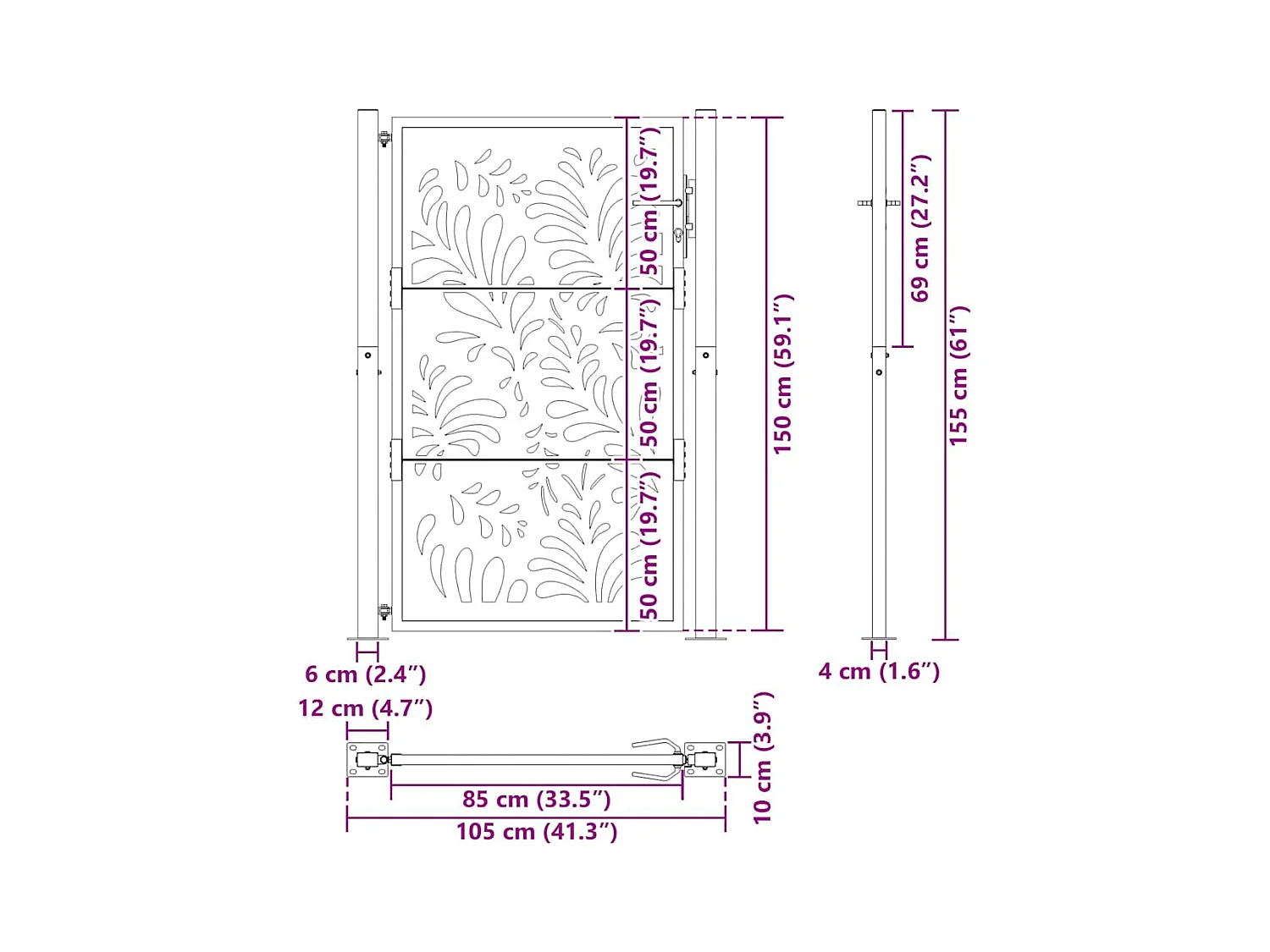 Zwarte tuinpoort 105x155 cm staal golfdesign