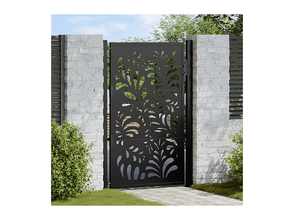 Portail de jardin noir 105x155 cm acier conception de vagues