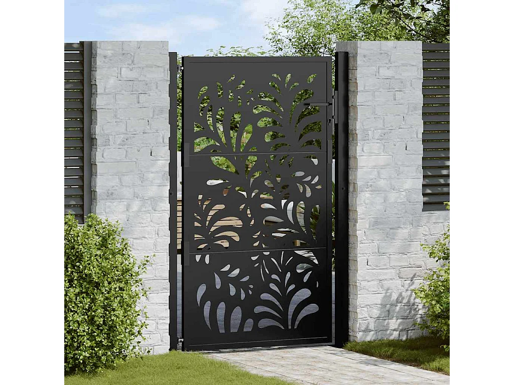 Portail de jardin noir 105x155 cm acier conception de vagues