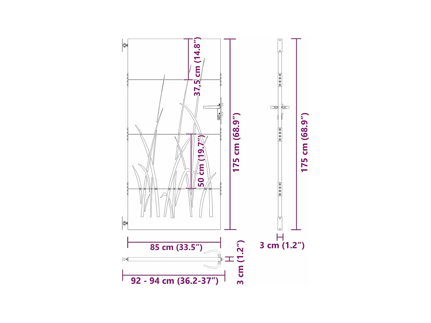 Porte de Jardin Noir 105 x 175 cm Acier peint par poudre