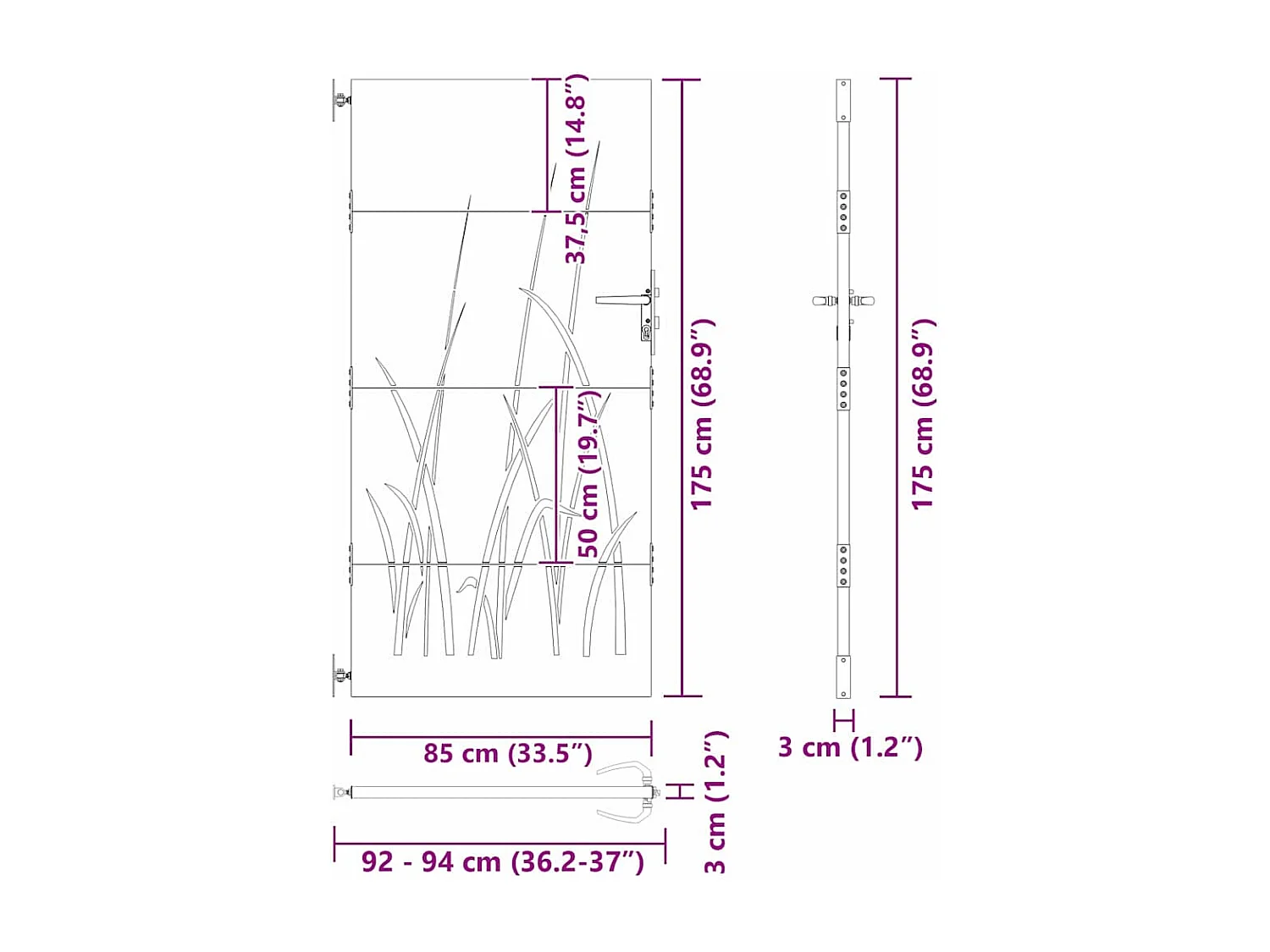 Porte de Jardin Noir 105 x 175 cm Acier peint par poudre