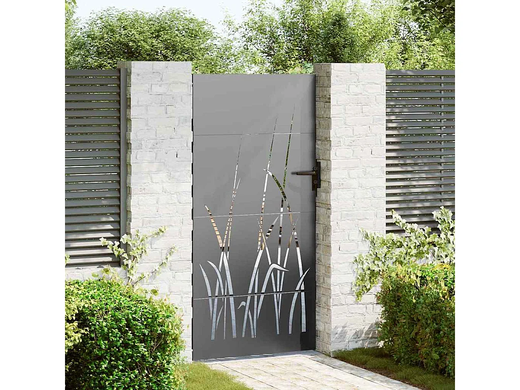 Puerta de jardín negra de 105 x 175 cm de acero con recubrimiento en polvo