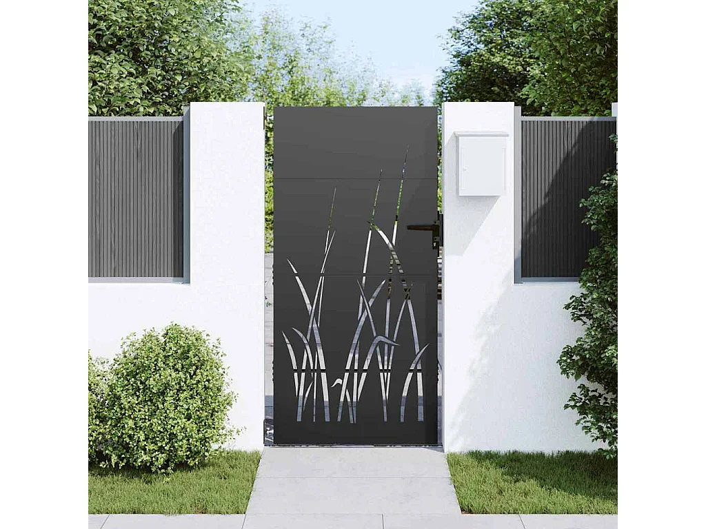 Puerta de jardín negra de 105 x 175 cm de acero con recubrimiento en polvo