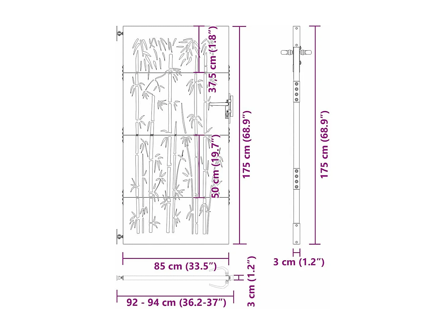 Cancello da giardino nero 105 x 175 cm in acciaio verniciato a polvere
