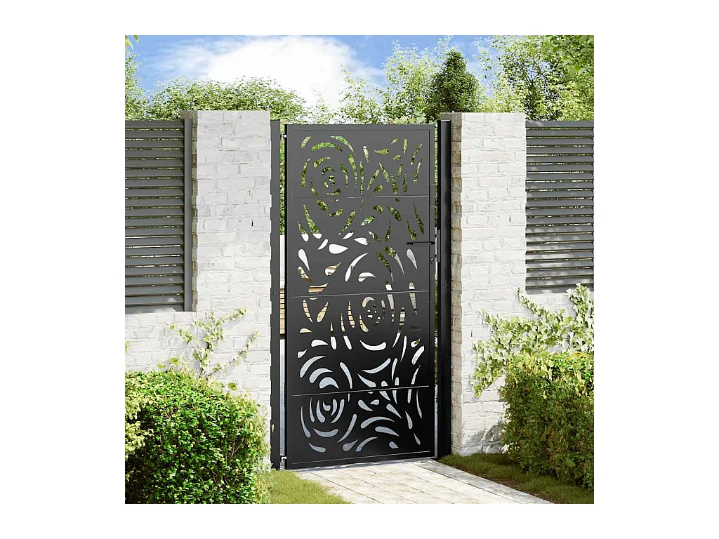 Puerta de jardín negra 105x180 cm diseño llama de acero