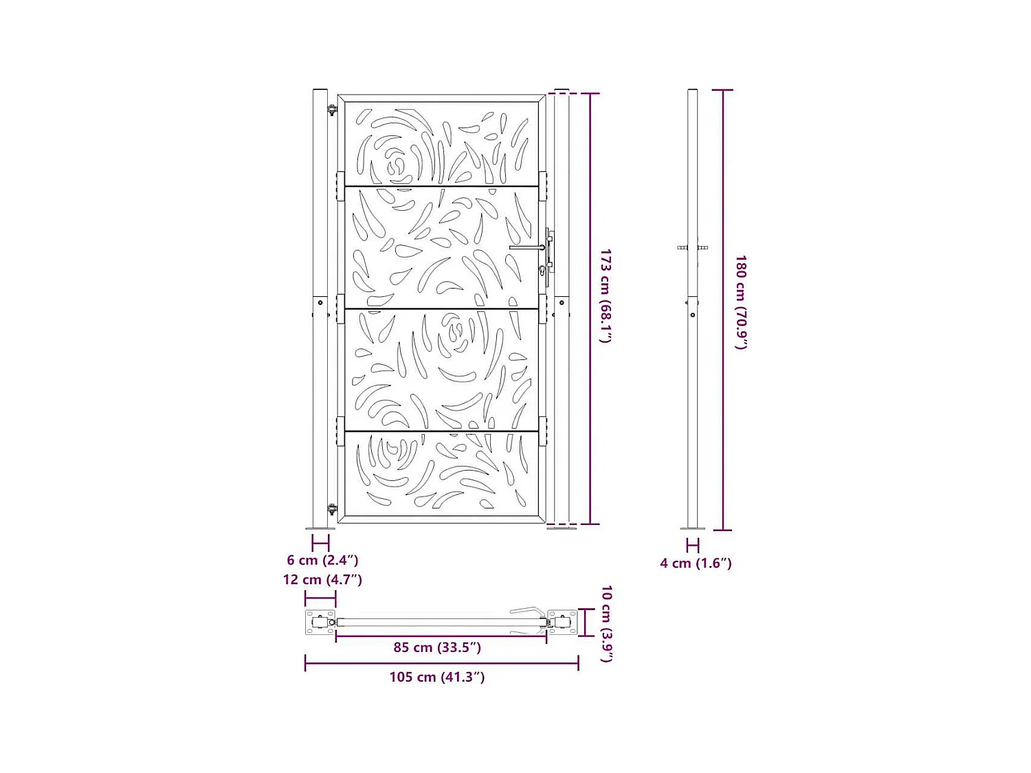 Puerta de jardín negra 105x180 cm diseño llama de acero