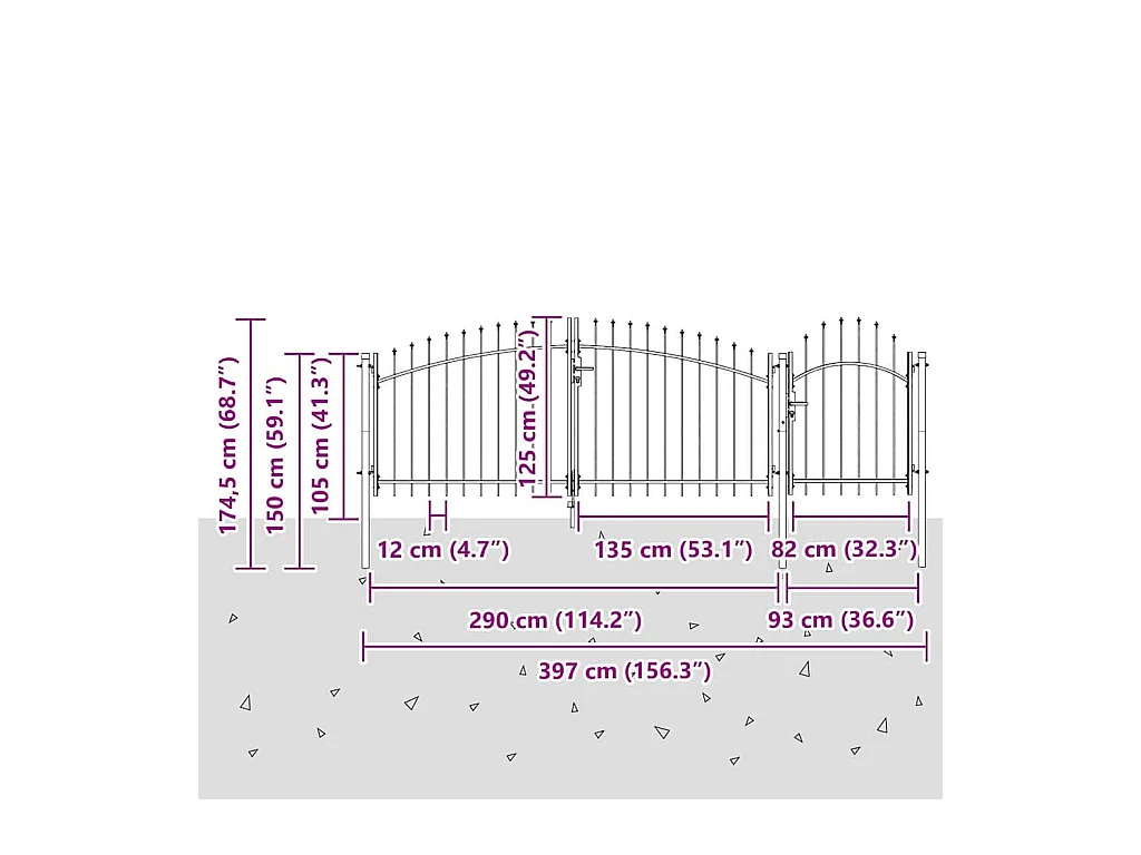 Zwarte tuinpoort 125 x 400 cm