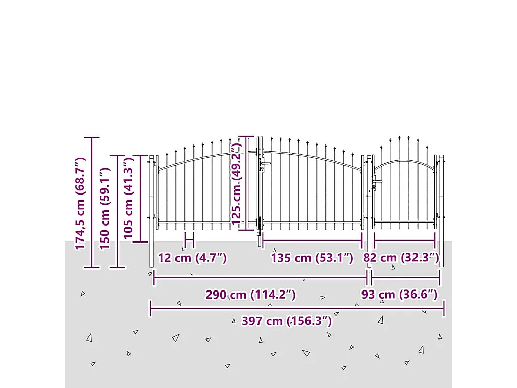 Porte de Jardin Noir 125 x 400 cm