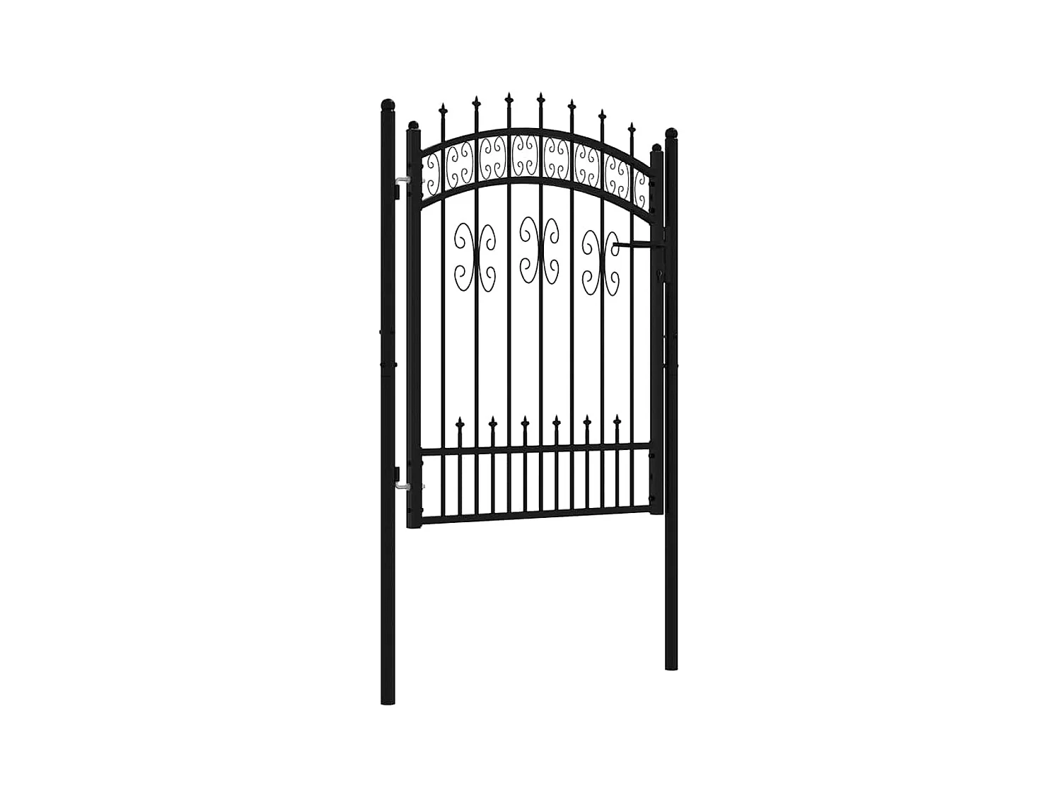 Puerta de valla con parte superior en forma de lanza, negra, 103 x 125 cm, acero con recubrimiento de polvo