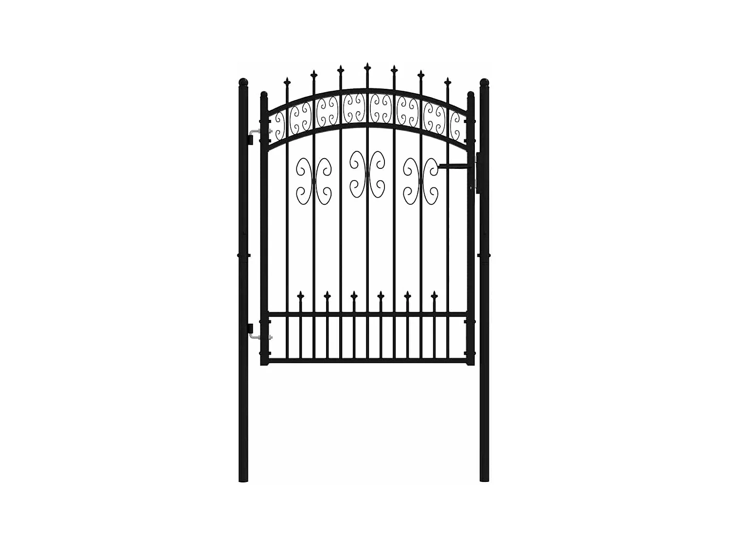 Puerta de valla con parte superior en forma de lanza, negra, 103 x 125 cm, acero con recubrimiento de polvo