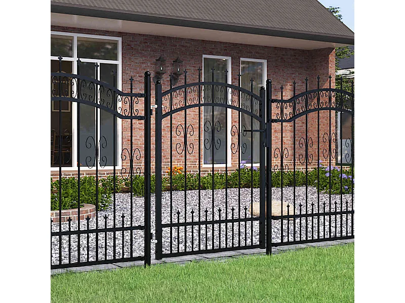 Cancello per recinzione con parte superiore a forma di lancia, nero, 103 x 125 cm, acciaio verniciato a polvere