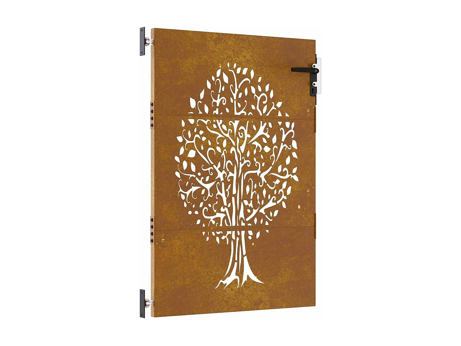 Puerta de jardín 85x125 cm de acero corten con diseño de árbol.